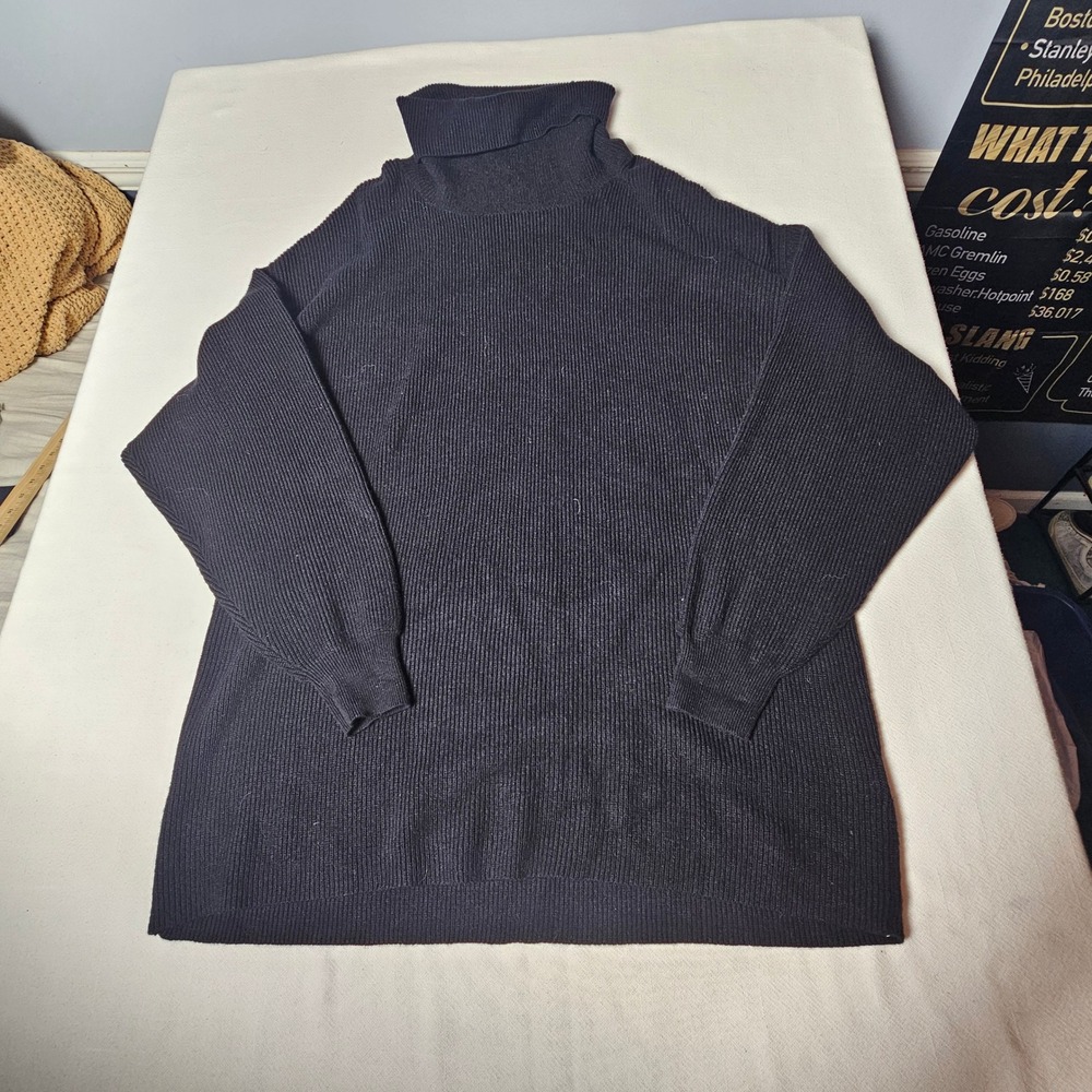 Free People Ottoman Slouchy Tunic Black Ribbed Turtleneck Sweater OB816580 L